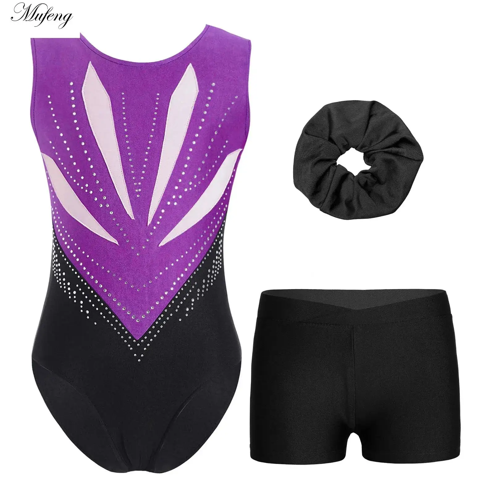 

Детские гимнастические трико со стразами для девочек, трико для балета и танцев, боди с шортами, комплект из трикотажа для катания на коньках, комбинезон, танцевальная одежда