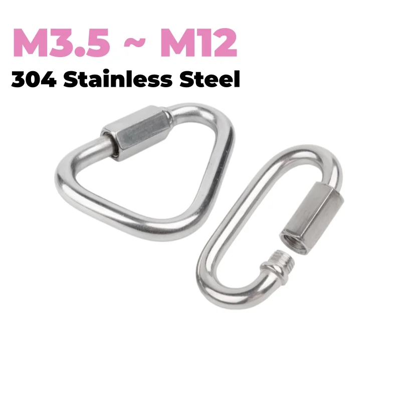 M3.5~M12 304 Stainless Steel Oval Triangle Locking Clip Quick Links Rope Connector For Trailer Swing Hammocks Cable Camping