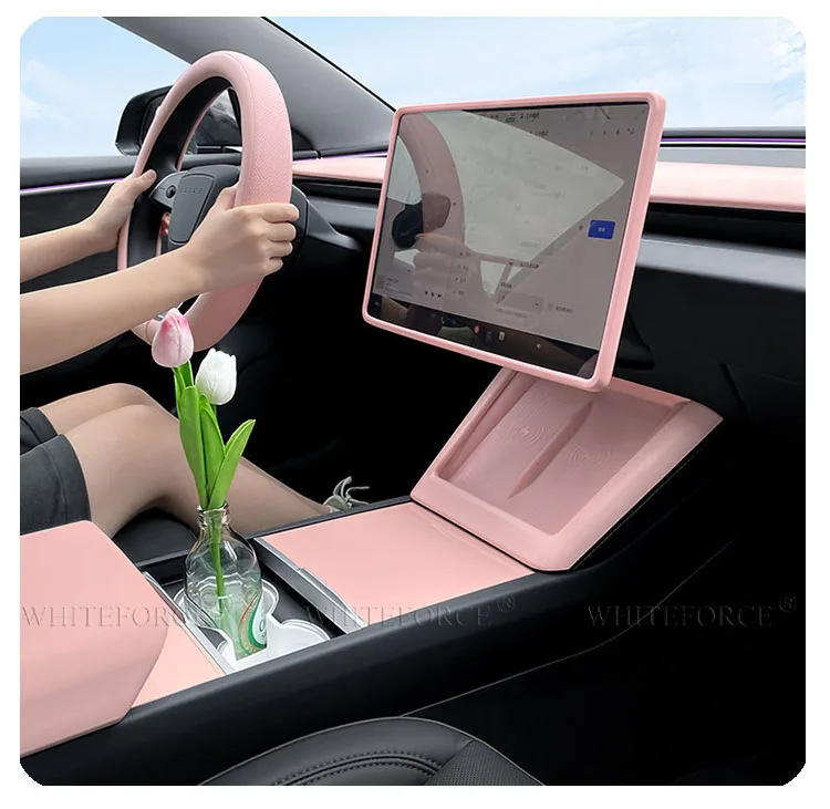 Für Mittelkonsole Kabellose Ladevorrichtung Trim Tesla Model 3 Highland & Model Y Juniper, Alcantara/ABS Material Innenraumschutz – Detail 8