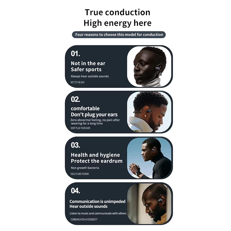 Doskonałe bezprzewodowe słuchawki Bluetooth 5.3 TWS z mikrofonem, sportowe słuchawki douszne z przewodnictwem powietrznym, nauszne, z redukcją szumów do użytku na zewnątrz.