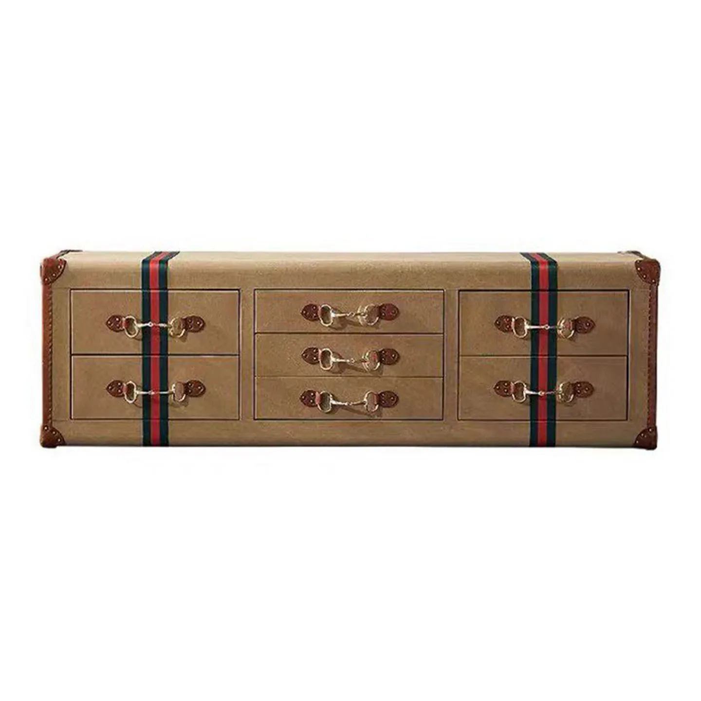 Italian creative leather TV cabinet mansion villa solid wood storage cabinet retro high-end art locker