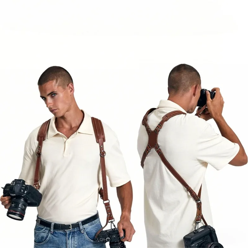 Top Grain Leather Camera Shoulder Strap Adjustable Universal Digital Device Belt Portable Comfortable Back Safety Rope