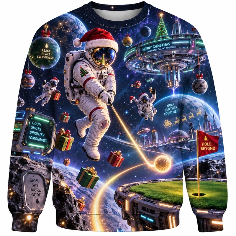Christmas Golf Sweatshirt Santa Gingerbread Turtle Reindeer Astronaut Crewneck Xmas Pullover Holiday Sports Party Fun Gift Top