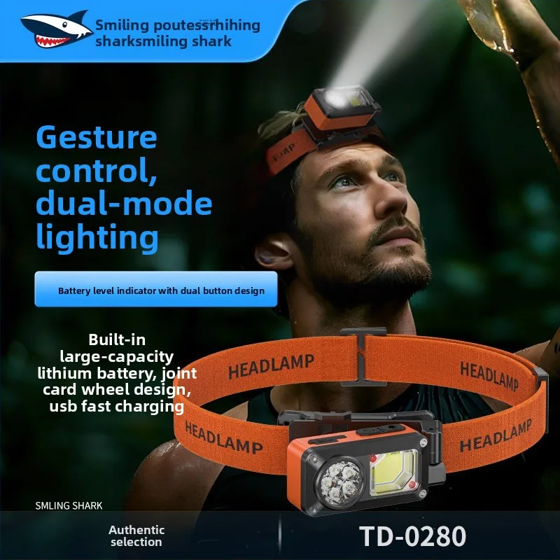 New Outdoor Night Fishing Headlamp Waterproof Angle Adjustable Smart Wave Induction Rechargeable Long Runtime Lightweight Compac
