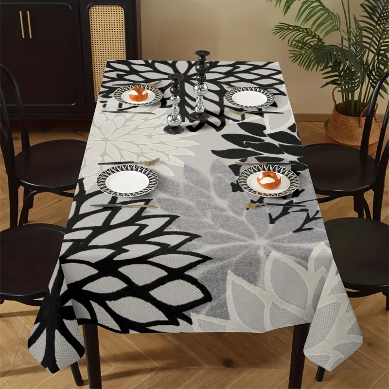 Single-sided printing, soft, fashionable and beautiful. Excellent black and gray floral tablecloth.