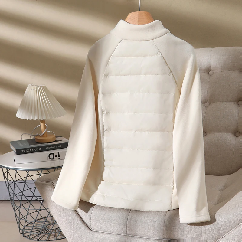 Lightweight Thin down Jaet Women's ort Thiened Stand Collar Splicing Polar Fce Inner Running Sport Outerwear