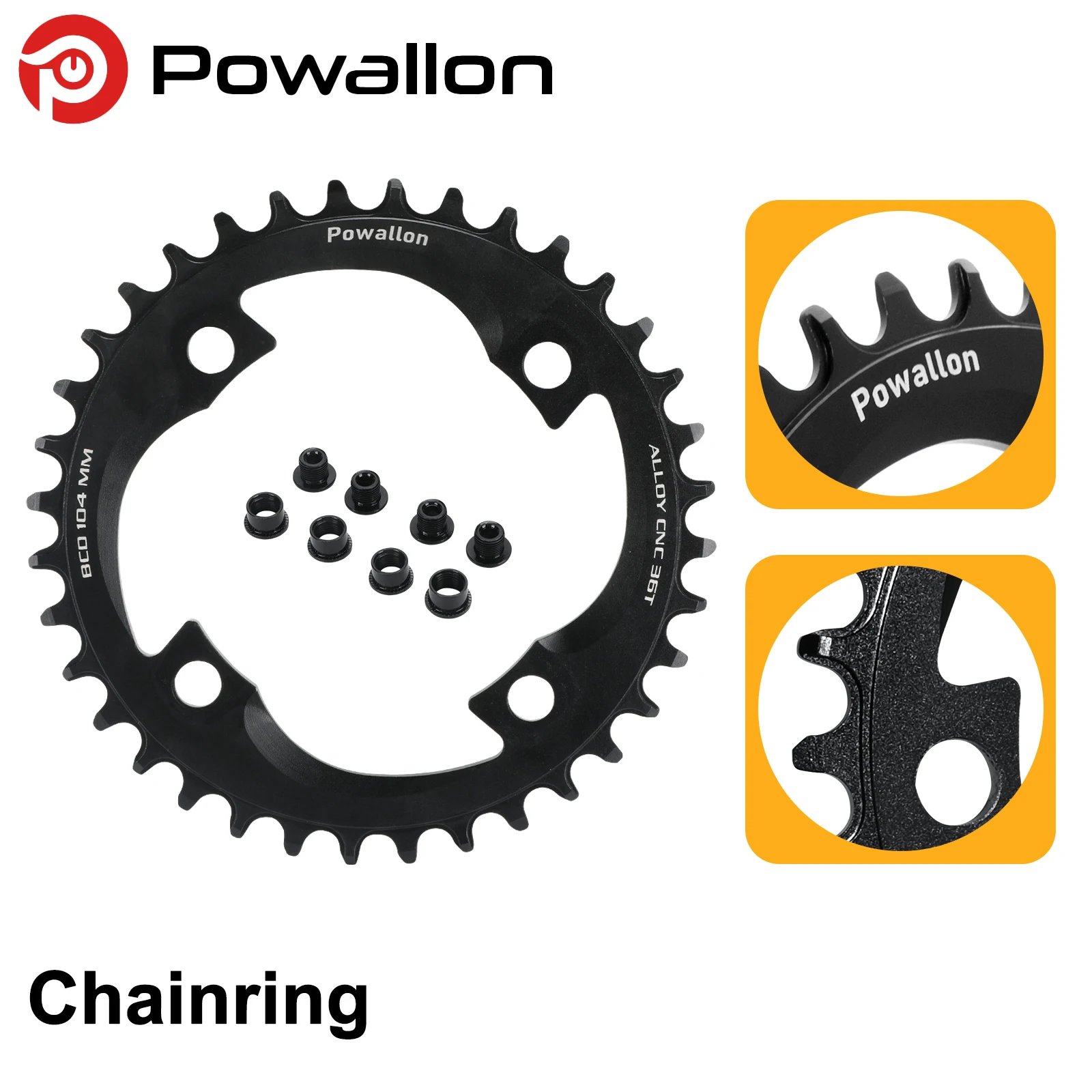 

104BCD Aluminum Alloy Round Narrow Wide Chain Ring MTB Crankset Single Plate 32T/34T/36T for Mountain Bike
