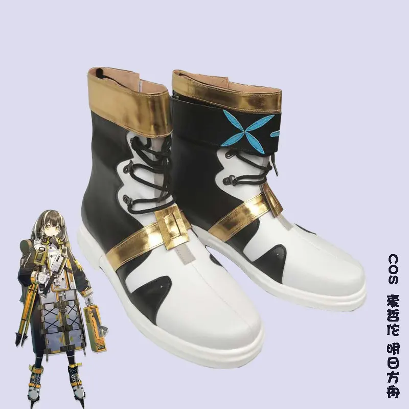 Anime Arknights‌‌ Magallan Cosplay Shoes Black And White Short PU Leather Boots For Halloween Carnival
