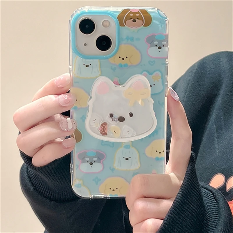 Korea Cute Cartoon Quicksand Puppy Bracket Phone Grip Tok Griptok Holder Ring For iPhone 16 Phone Stand Support Holder Girl Gift - view 3