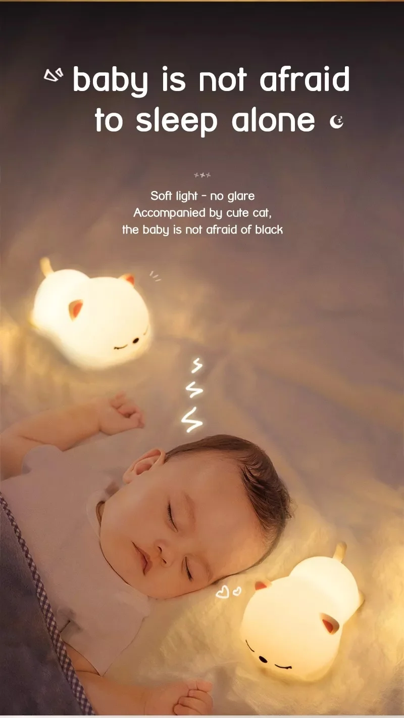 LED NightLights Silicone Rabbit Night Light with USB Charging Colorful Atmosphere Lamp for Children Kids Holiday Gift