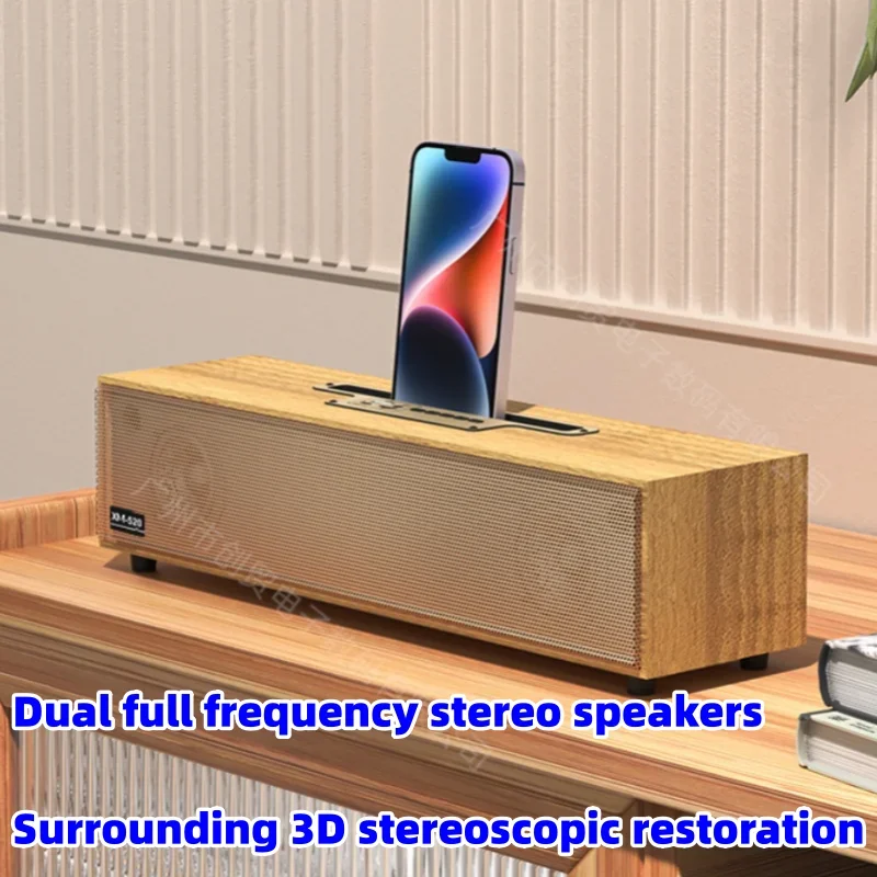 

Portable FM Radio Retro Wood Computer Bluetooth Speakers Hifi Stereo Double Horn Heavy Bass Subwoofer Outdoor Card Sound Bar USB