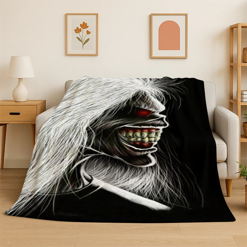 3D I-Iron Maiden Metal Band Flannel Blanket Soft Warm Throw Blanket for Bedroom Living Room Bed Travel Camping Picnic Gift