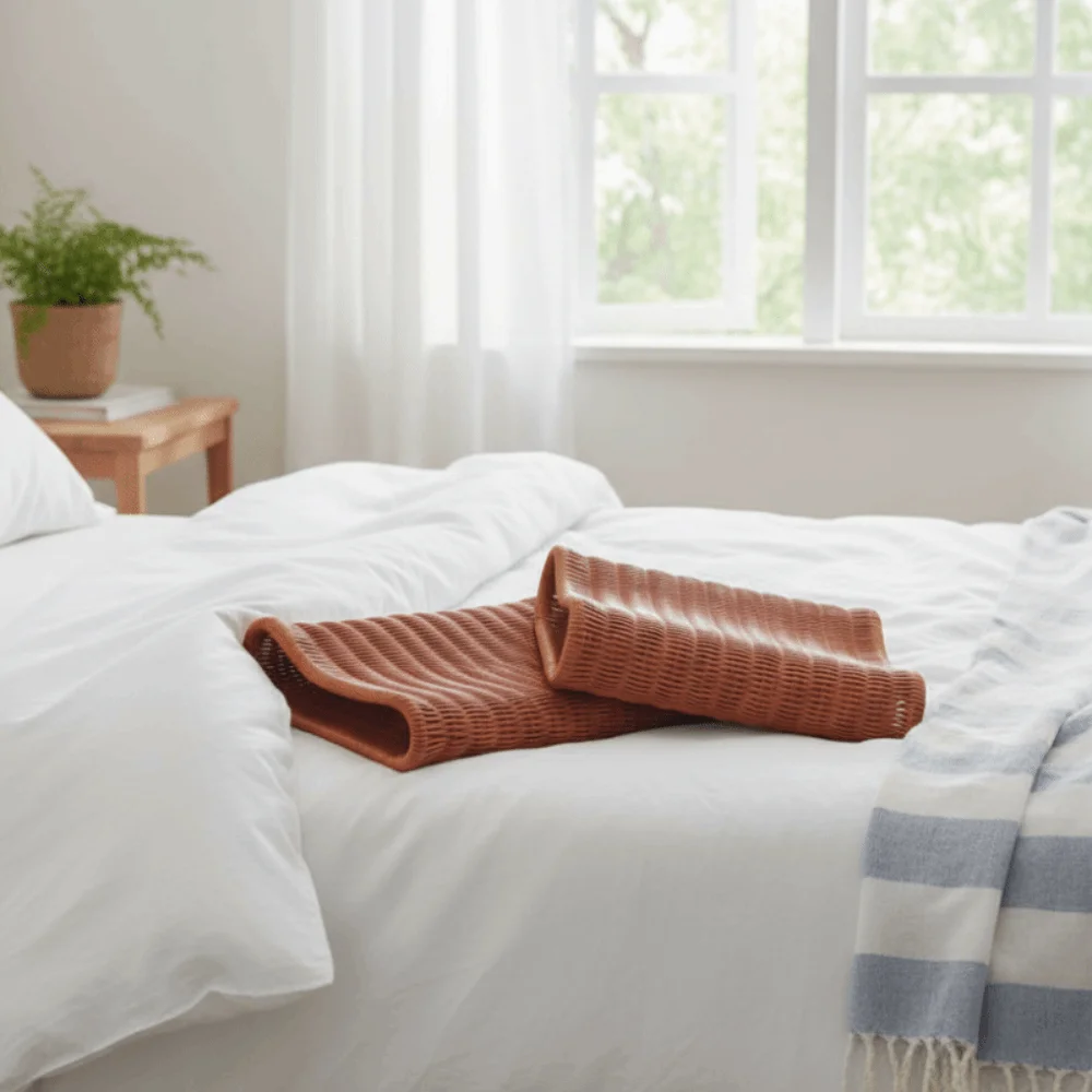 

Ergonomic Curve Design Imitation Rattan Woven Pillow Handwoven Breathable Summer Cool Pillow Vintage Hollow Neck Support Pillow