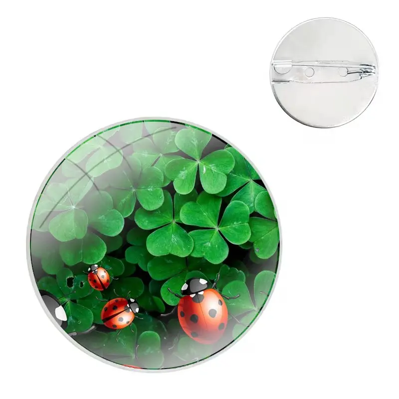 Glass Dome Brooches Shirt Lapel Bag Cute Badge Pins For Clothes Hat Accessories Lady bug Ladybug ladybird