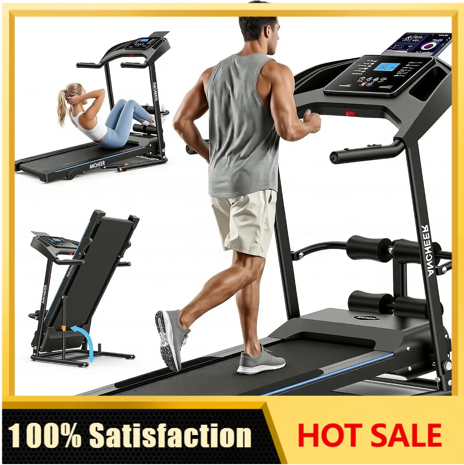 Multifunctional Folding Treadmill with Sit-Up & Incline, 3.5 HP Portable Running Treadmills for Home, 350 LBS Weight Capacity, S