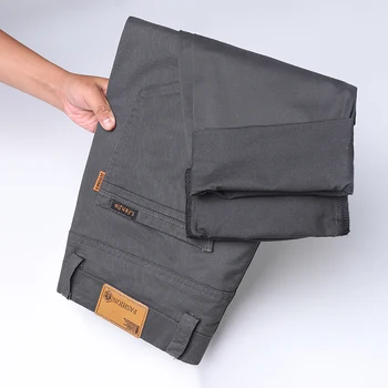 2024 Men's High Quality Pure Cotton Classic Solid Color Casual Pants Business Stretch Cotton Slim Straight Brand Trousers Male 5