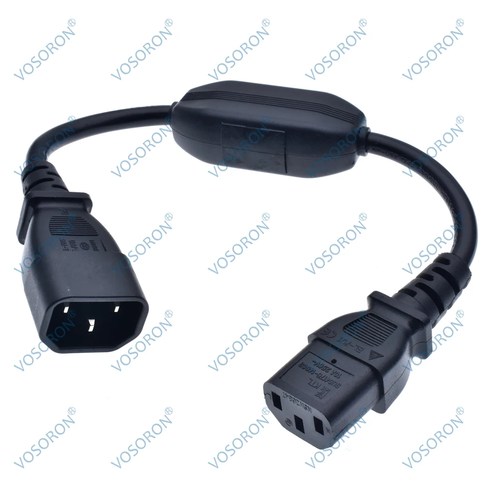 Power Cord Cable IEC 320 C14 to C13 PDU UPS Power Extension Cable with 10A fuse Switch 30cm