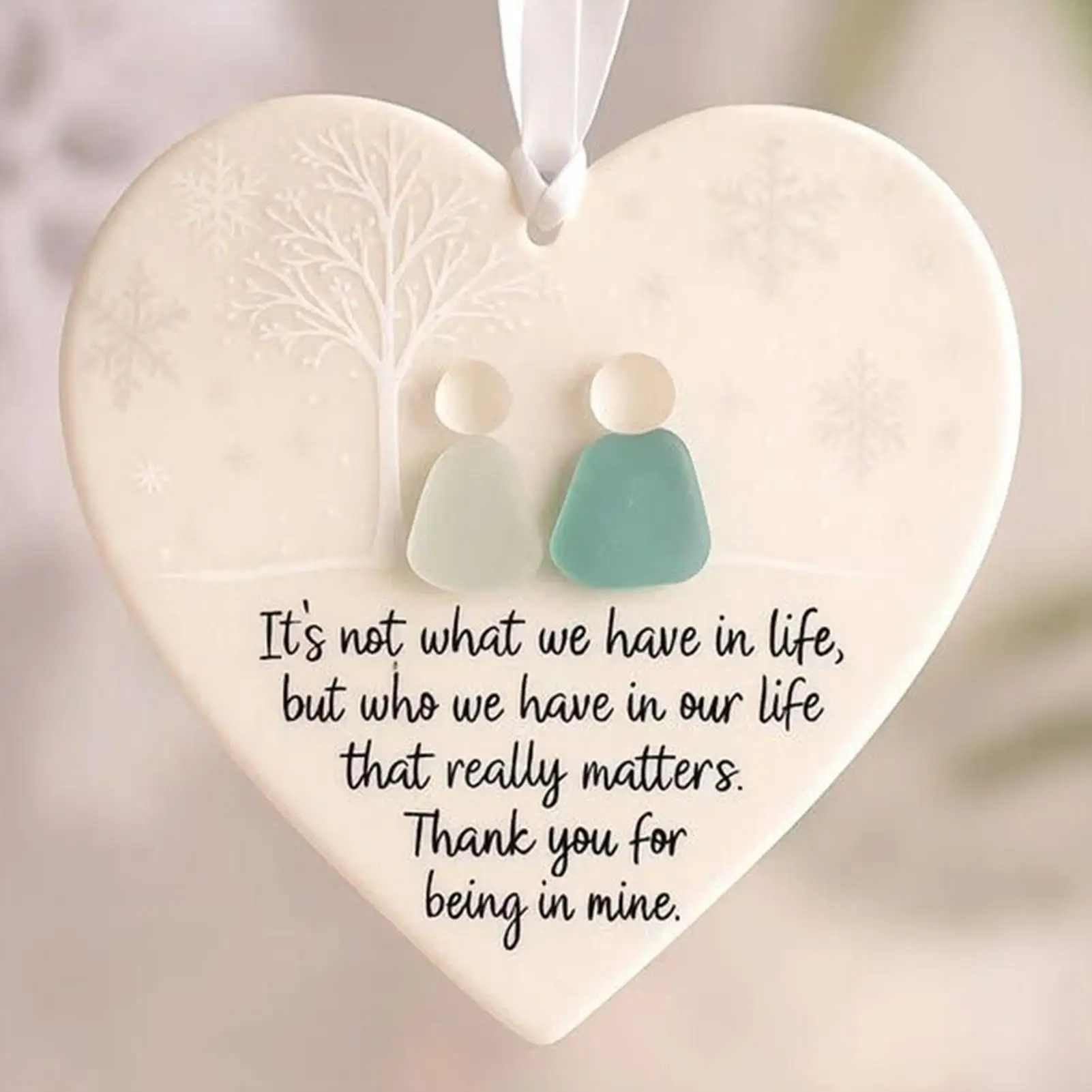 Christmas Tree Ceramic Ornament 3D Printed Ceramic Love Heart Ornament Hangable Keepsake  Sea Glass gift for Window Wall
