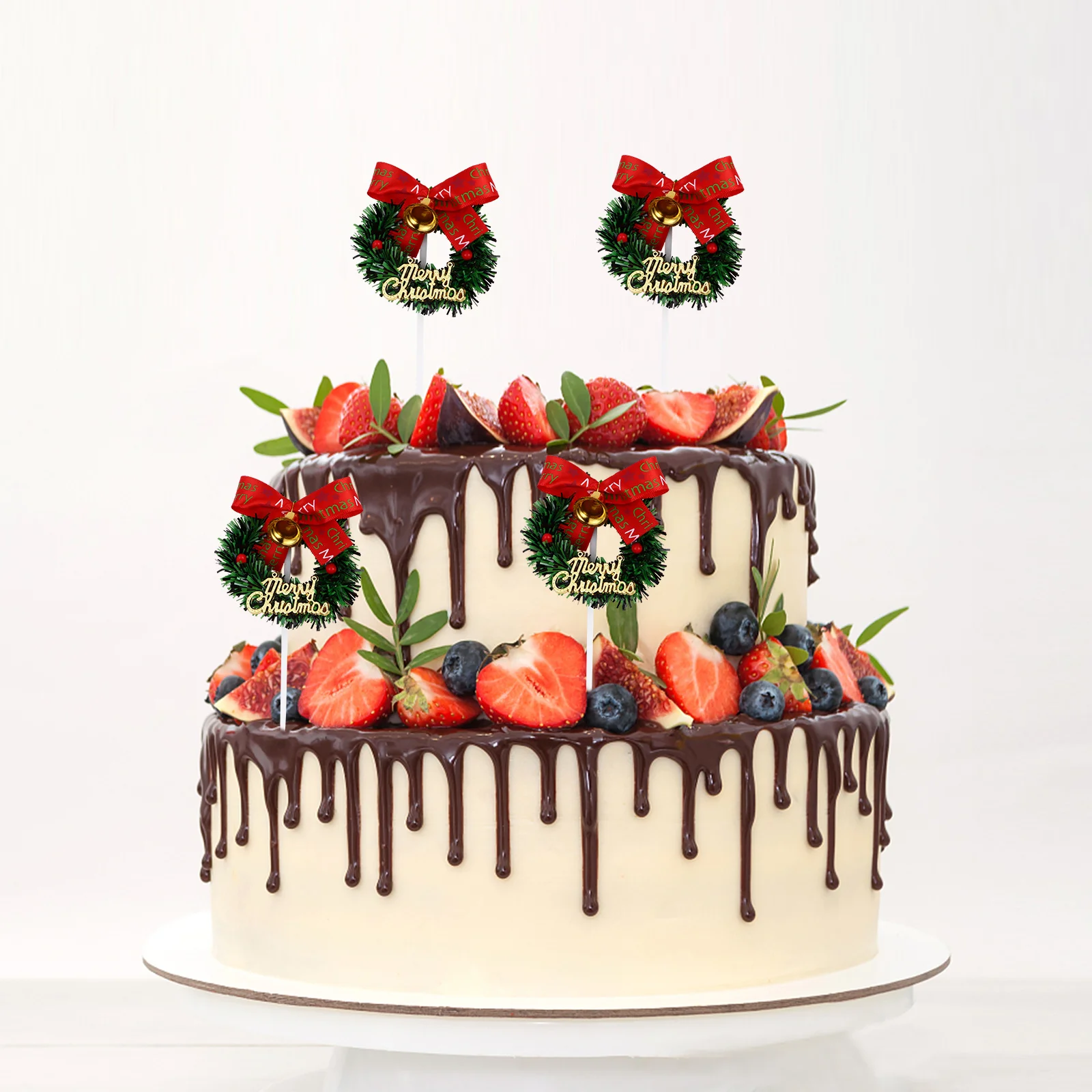 

10Pcs Christmas Cake Toppers Wreath Style Cake Decoration Plug for Holiday Party Favor Baking Decoration Party Decor