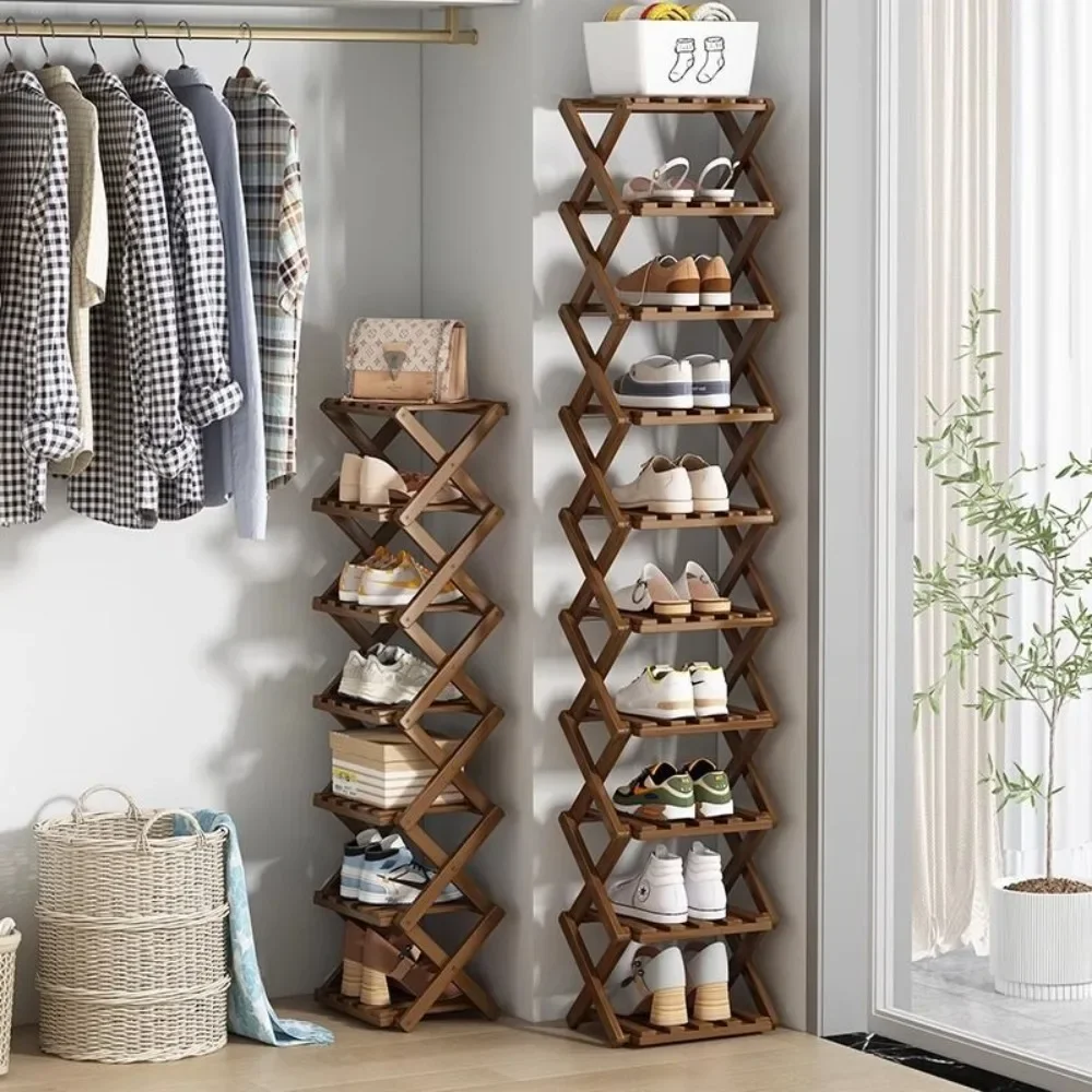 Shoe Rack Bamboo Made Telescopic Doorway Shoe Rack No Installation Required Economic Type Frame Simplicity Foldable Shoes Shelf