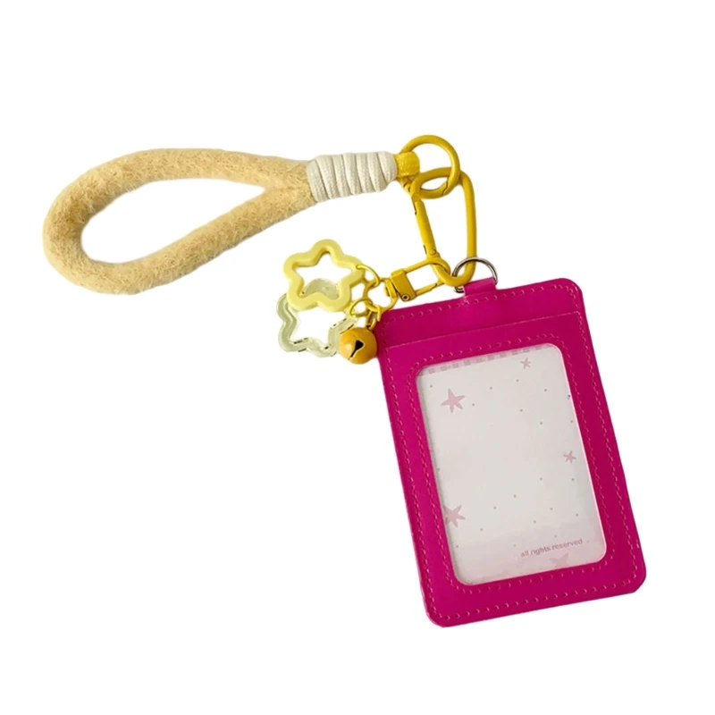 Double Layered PU Leather Card Cover with Adjustable Lanyard For School Office 77JC