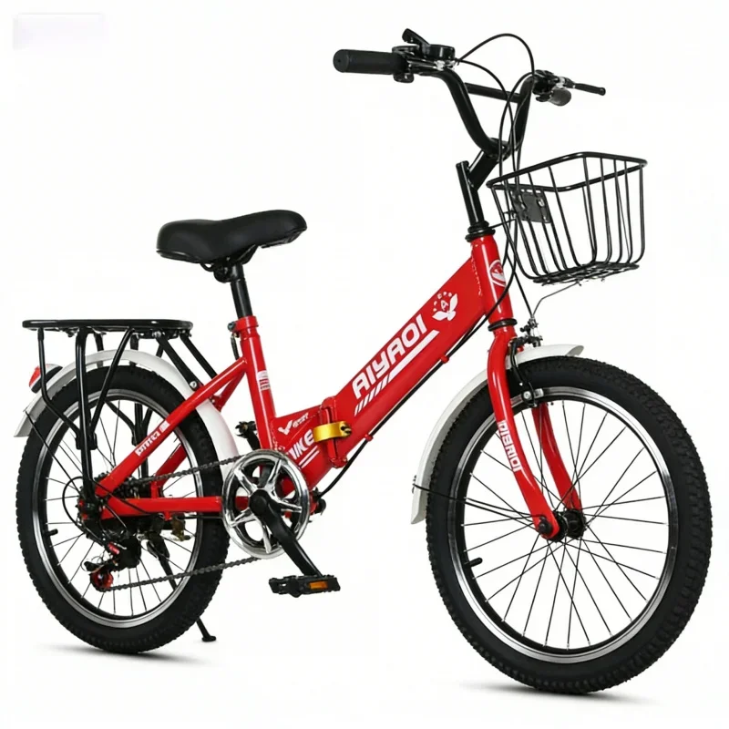 

Youth Folding Bike Chinese Red Variable Speed Model Spoke Wheel Portable Adult 18-22 Inch Student Bike for Easy Commuting