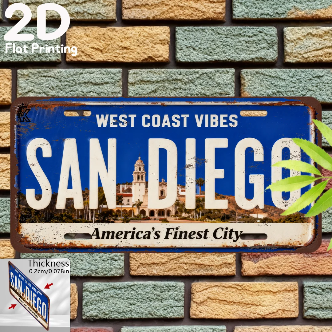 Placa Decorativa 2D, Impressão 2D, 1 unidade, para Decoração Apenas, Placa e Estátuas Decorativas (15,24cm X 30,48cm), Vibes da Costa Oeste de San Diego