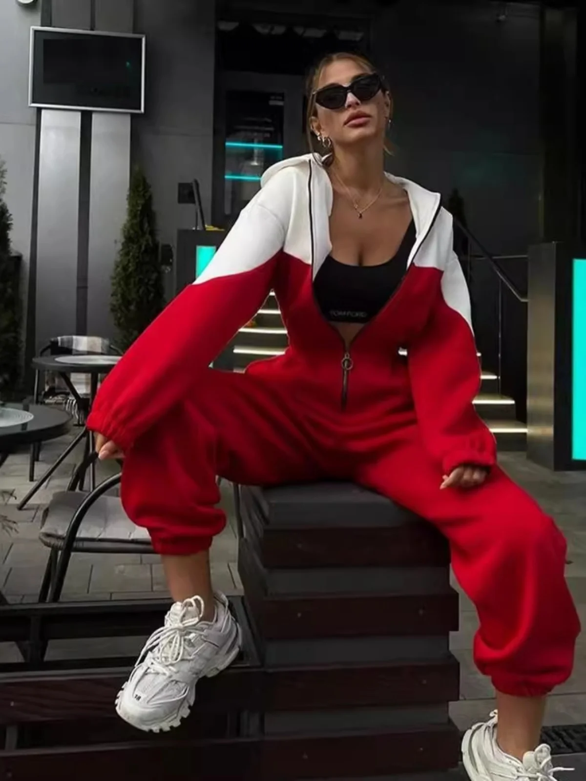 

Повседневный длинный комбинезон Spor Color Blo, женский комплект из двух предметов, длинный комбинезон на молнии с воротником-стойкой для активного отдыха