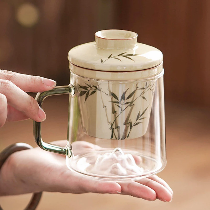 

Креативная керамическая чашка с ручной росписью цветочным узором, стеклянная кружка для дома и офиса с фарфоровым фильтром для разделения чая и воды, 1 шт.
