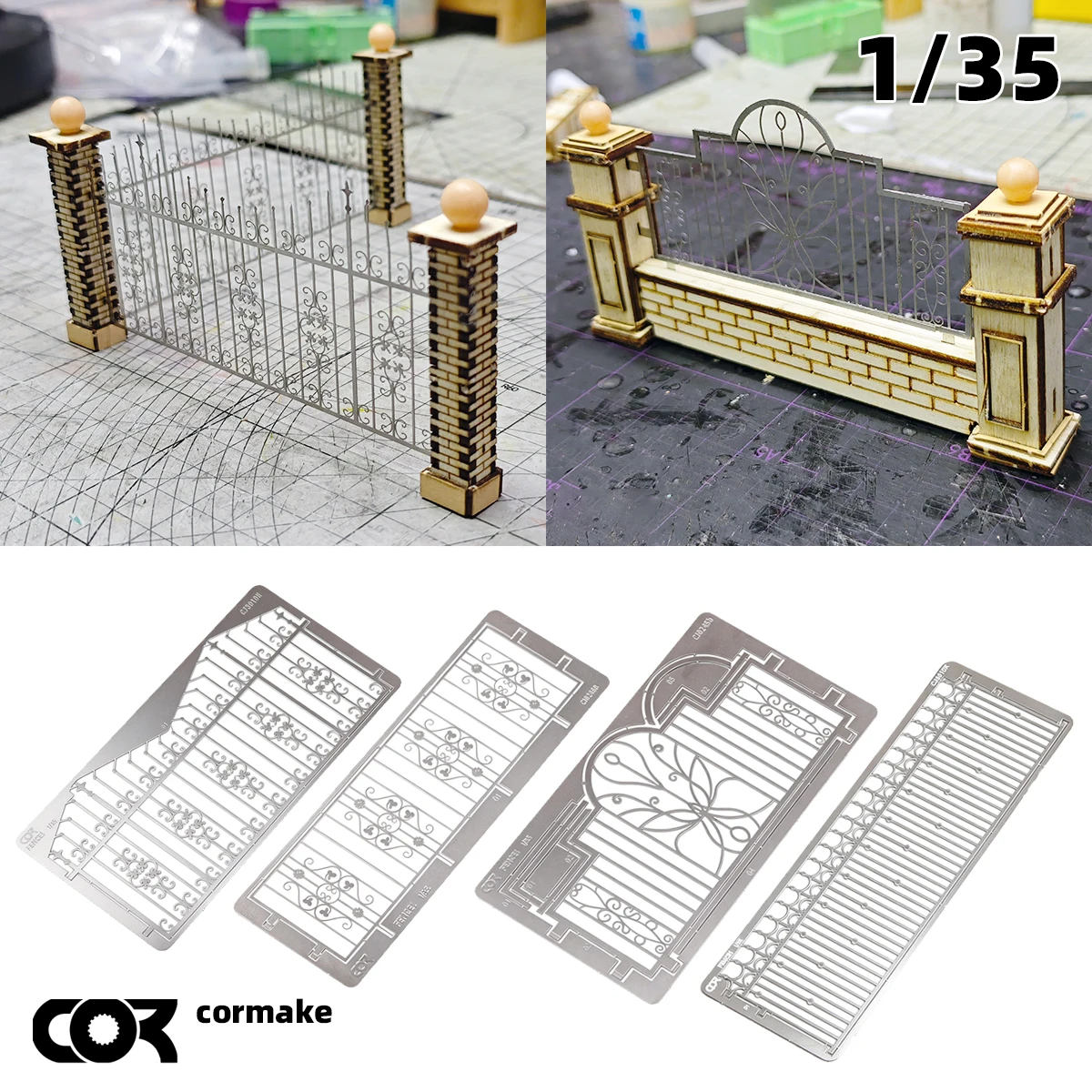 Photo Eatch PE Assembly Architectural Model Miniature Grille Wall Parapet Iron Fence Building Diorama Parts Scale Model Kit 1/35
