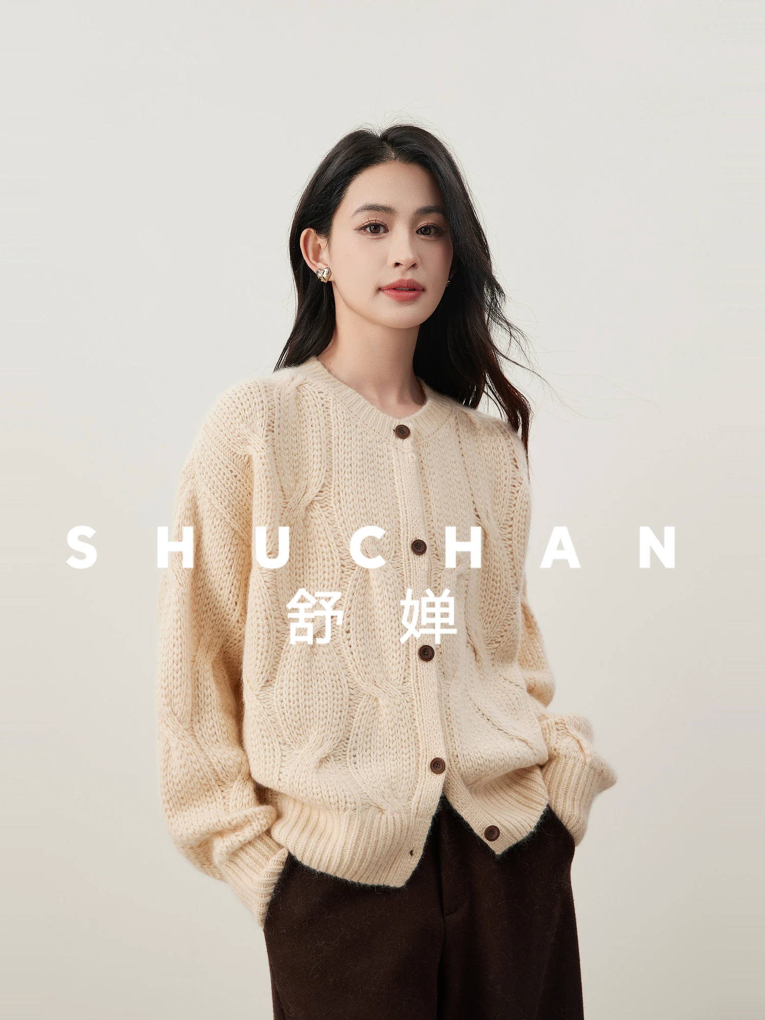 

Sweet and Warm Winter Literary and Retro Three-dimensional Twisted Flower Soft Waxy Knitted Cardigan Women's 25 New