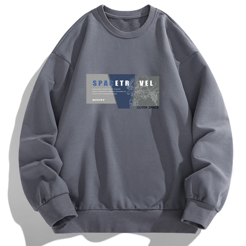 2024 Men's New Autumn and Winter Pullover Round Neck Patchwork Printed Fashion Loose and Versatile Casual Long Sleeved Hoodie