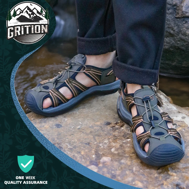 GRITION sandalias de senderismo al aire libre para hombre, Sandalia de agua con punta cerrada, impermeable, cómoda, deportiva, aventuras de pescador, Verano