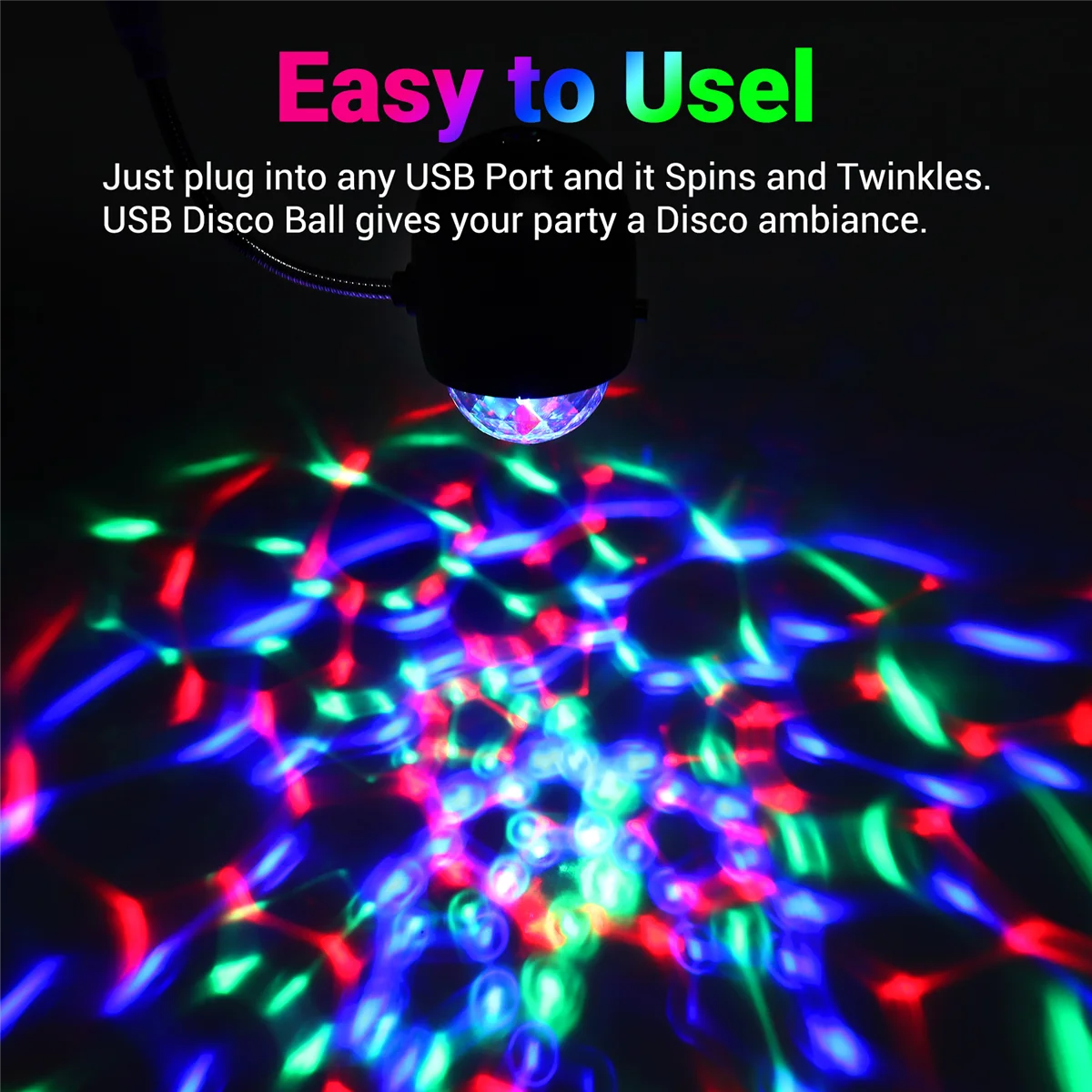 AT14 USB Disco Ball Lamp, Rotating RGB Colored LED Stage Lighting Party Bulb with 3W Book Light, USB Powered (Black)