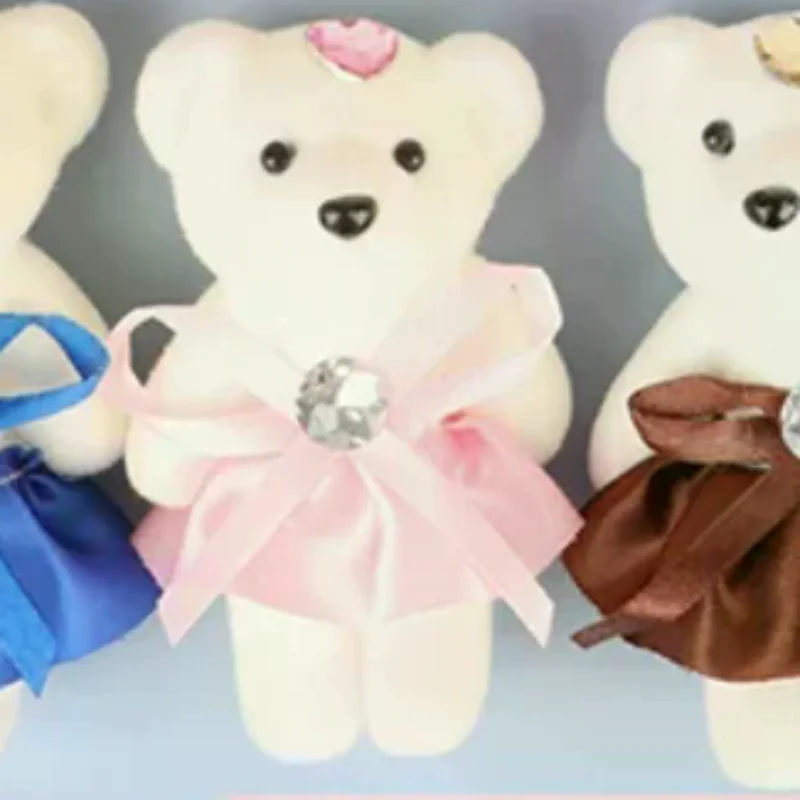 

10Pcs 12cm Bear Flower Bouquet Toy Cartoon Doll Teddy Bear Bouquet Graduation Birthday Wedding Gifts Party Decor
