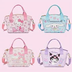 MINISO Disney Sanrio Cartoon Handbag Cute Anime Crossbody Bag Melody Kuromi Cinnamoroll Hello Kitty PU Shoulder Bag Girl Gift