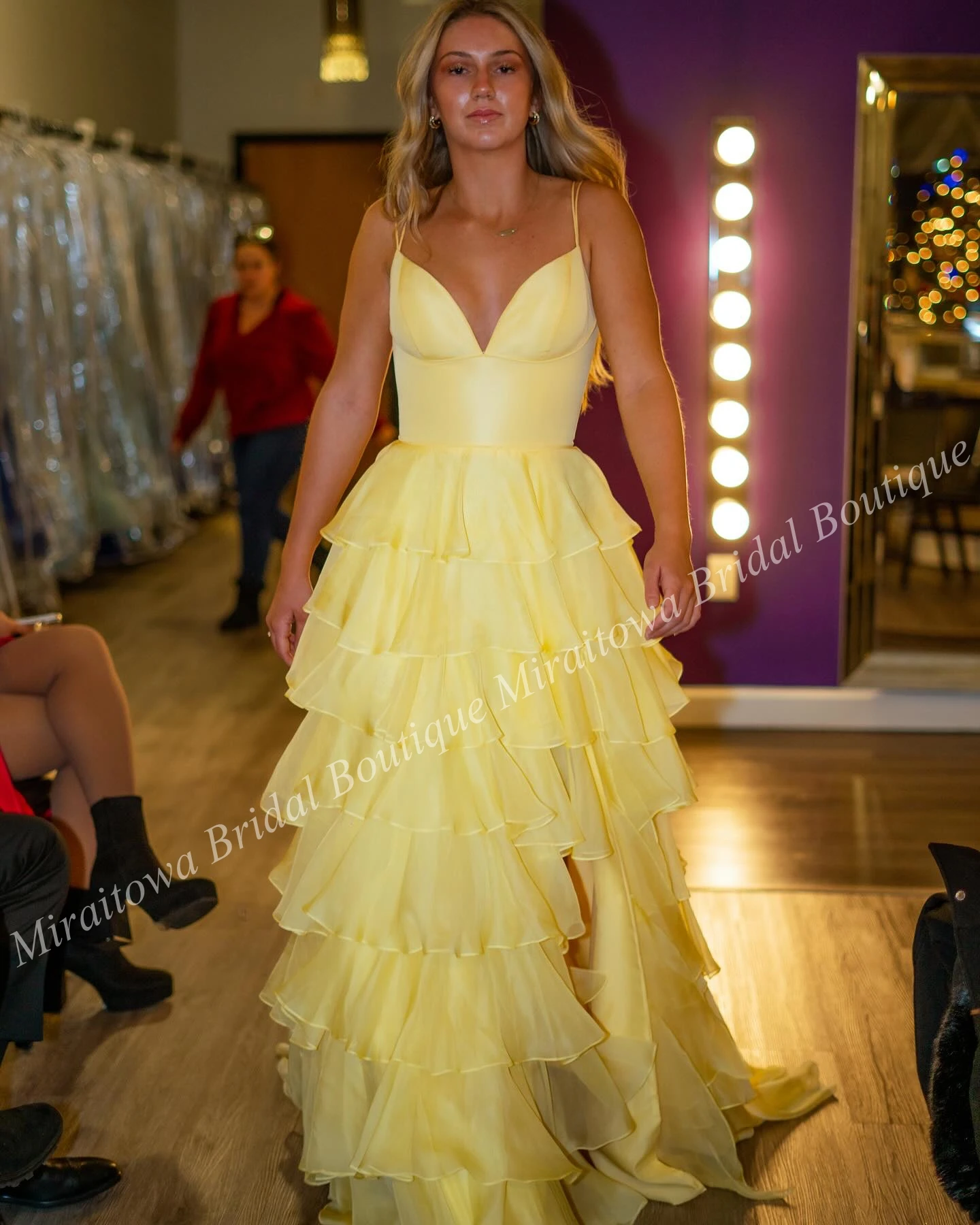 Ruffle Chiffon Prom Dress Bright Pink Pageant Sorority Formal Evening Event Special Occasion Gala Runway Gown Bridesmaid Yellow