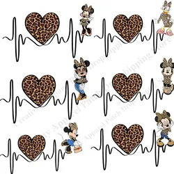 Mickey Minnie Mouse Leopard Heartbeat Patches for Clothing DIY T-Shirt hoodie Accessory Iron on Patch on Women Girls Clothes