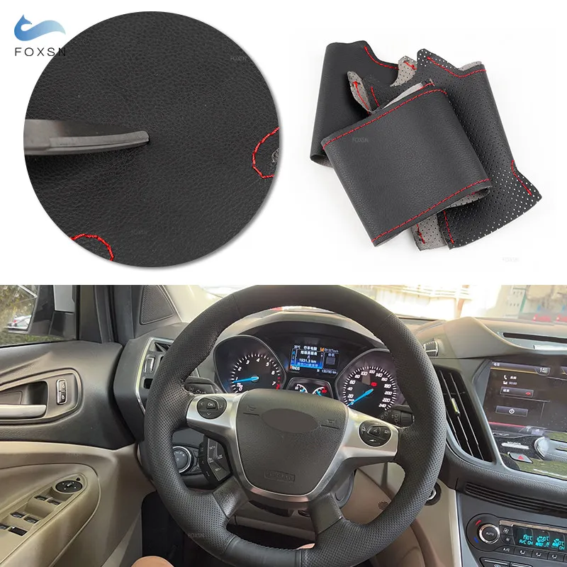 Für Ford Focus 3 C-MAX 2011 2012-2014 KUGA Escape 2013 2014 2015 2016 Perforiertes Leder Auto Styling Lenkrad Abdeckung Trim