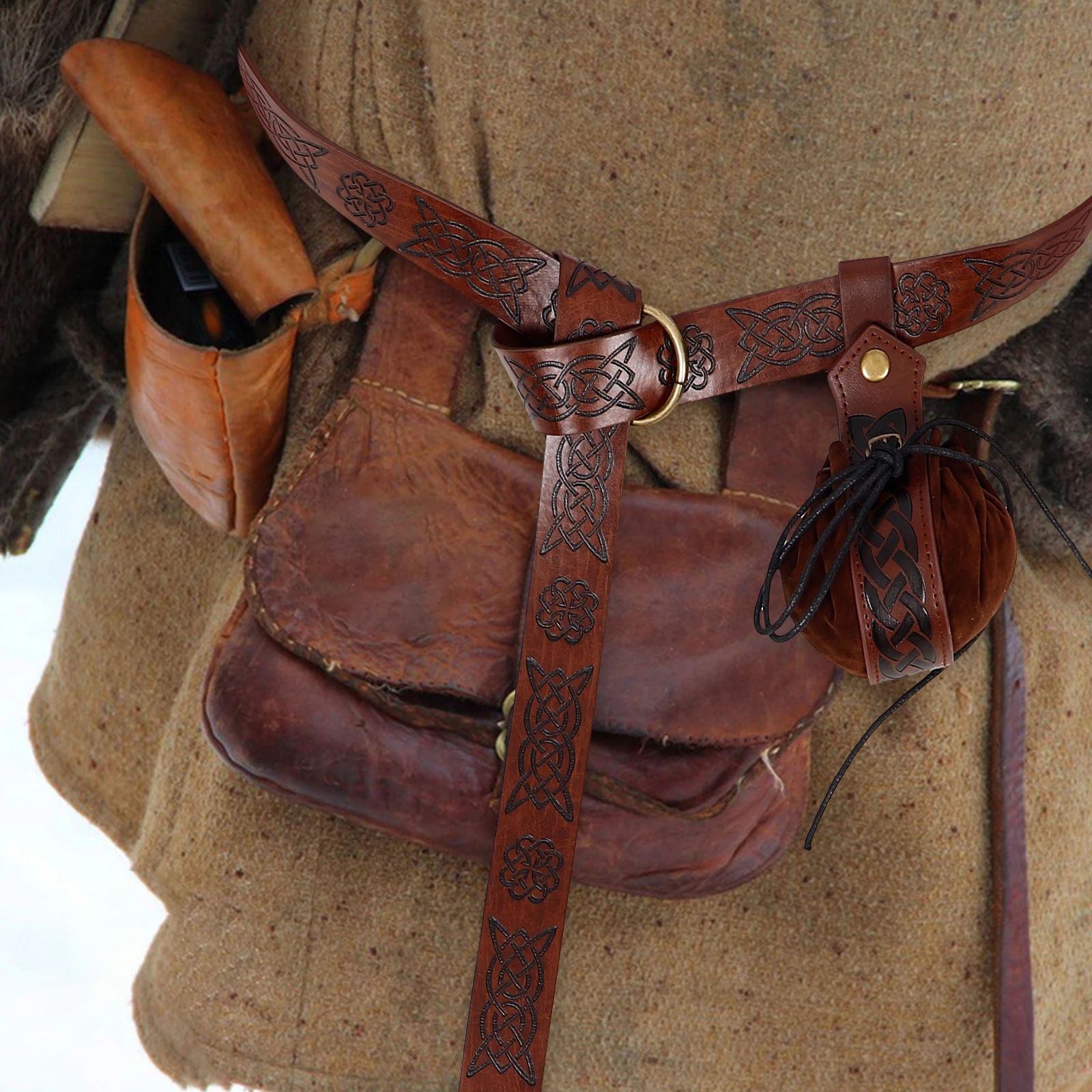 

Adjustable PU Medieval Belt Pouch Set Vintage Waist Bag Costume Accessories Cosplay Halloween Renaissance for Collectors