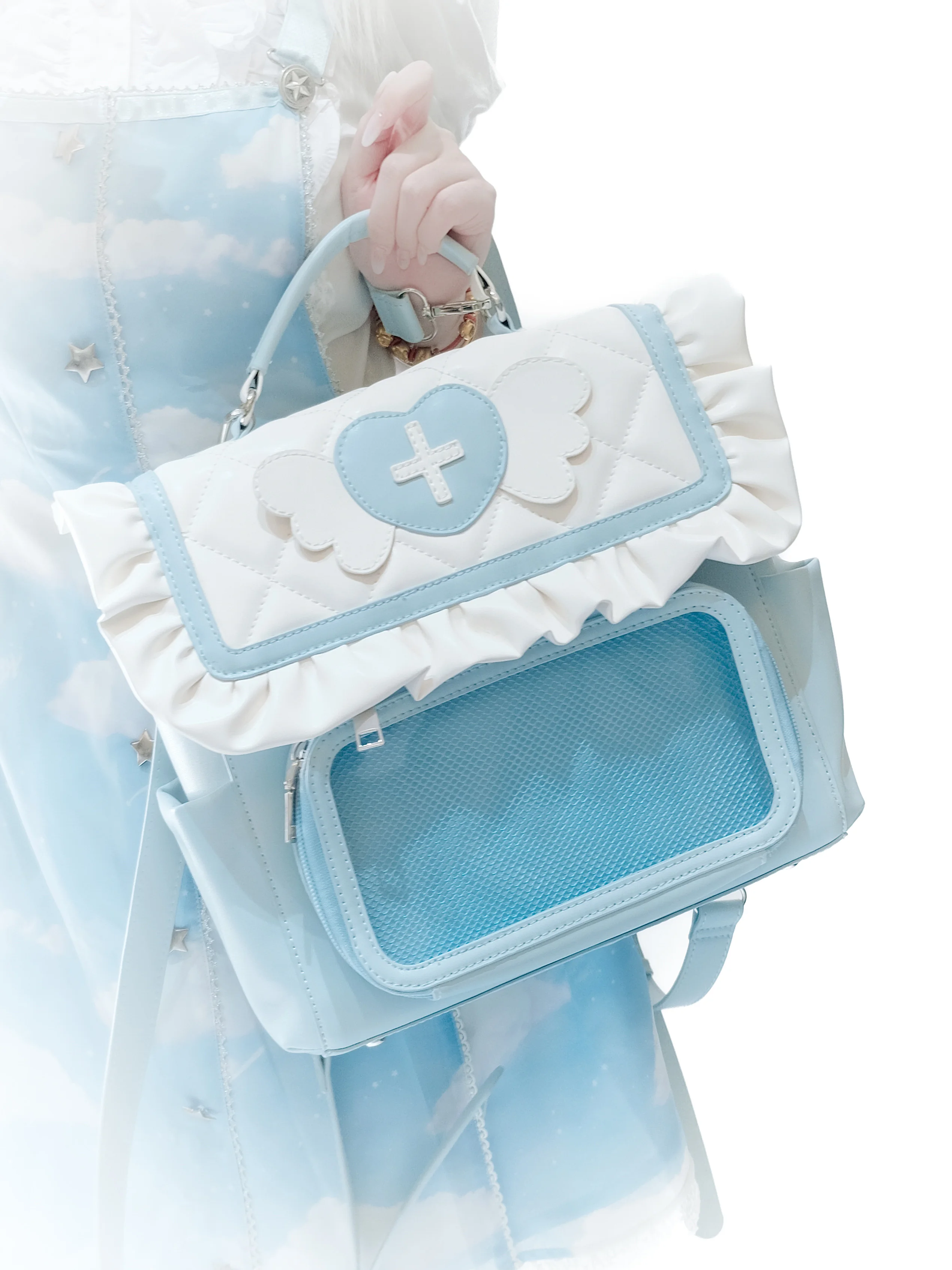 Original Lolita Transparent Ita Mochilas Mujer Original Square Mochilas Hit Color Design Bag Multi-function Backpack for Women
