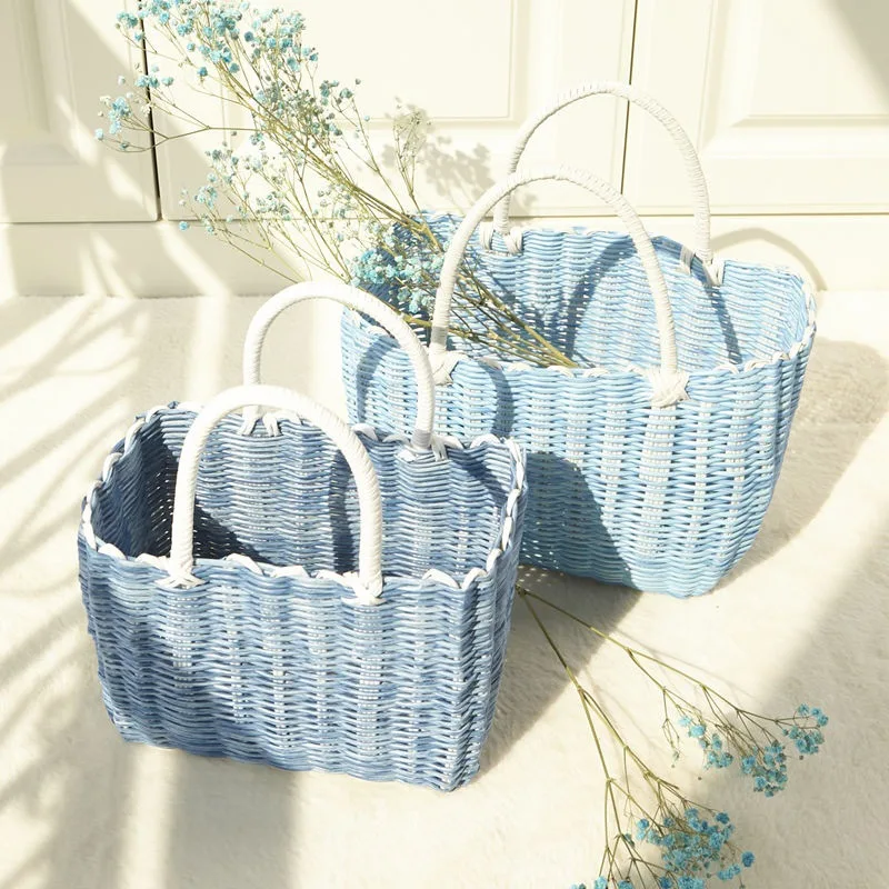 Picnic Plastic Weaved Storage Fruit Outdoor Spring Outing Rattan Portable Basket