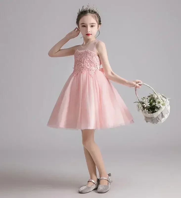 Robe de princesse en maille moelleuse pour filles, robe de spectacle de festival pour enfants, fleur, nouveau, été, 2024