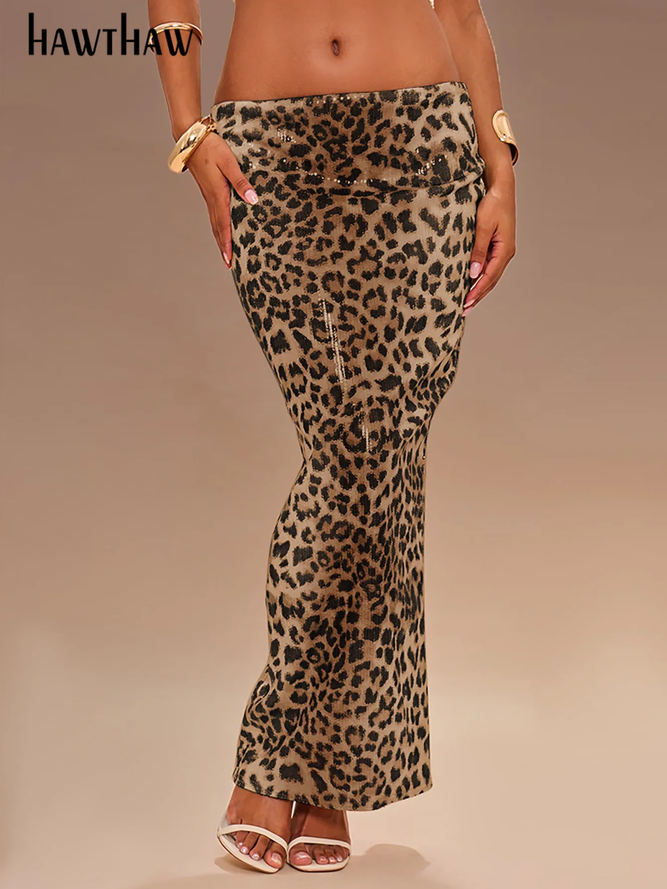 Hawthaw 2024 Spring Autumn Fashion High Waisted Leopard Party Club Long Skirt Bottoms Wholesale Items For Business