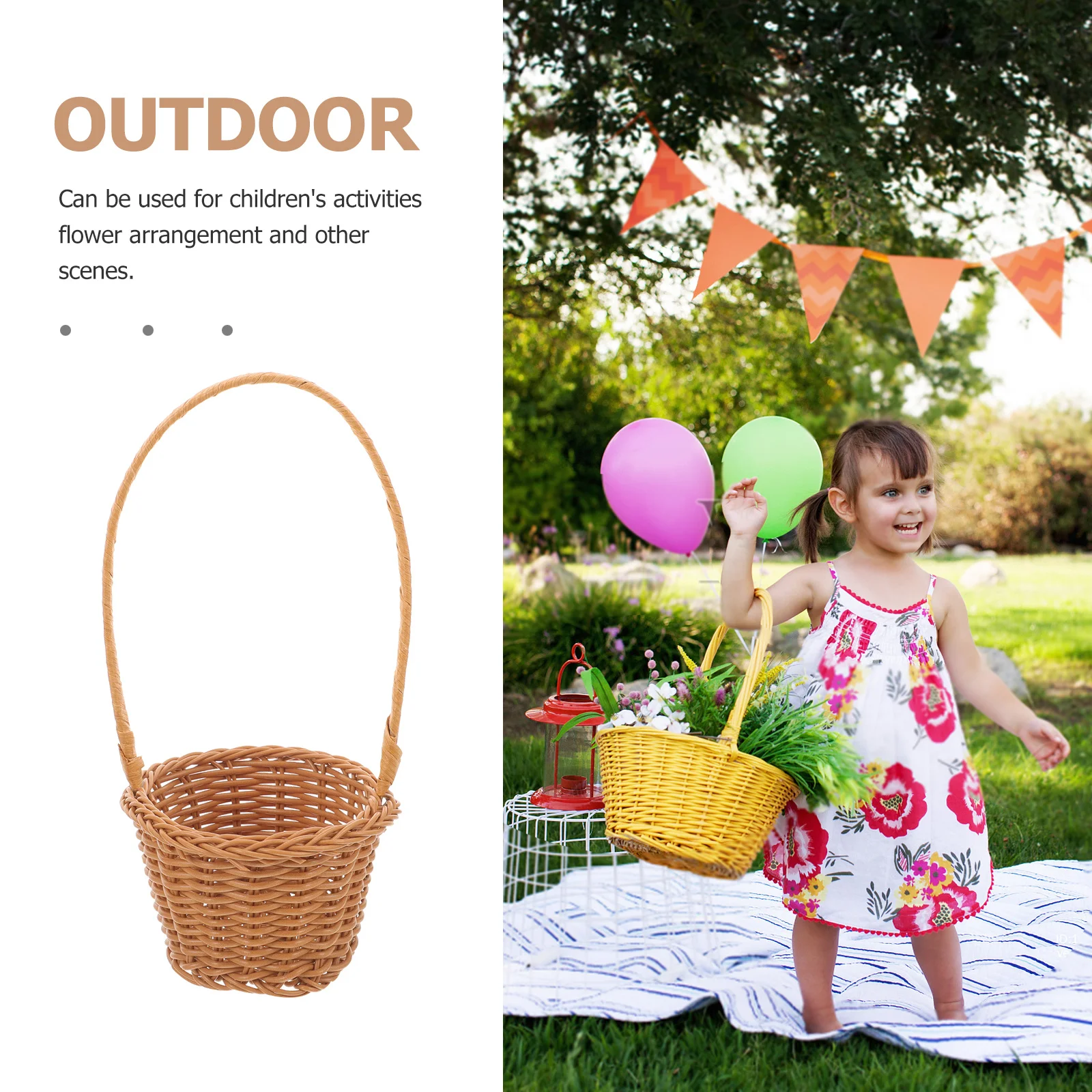 5 szt. Koszyk w stylu rustykalnym w kształcie jajka, mały koszyk pleciony z uchwytem, dekoracyjny pojemnik do przechowywania kwiatów, prezentów, dekoracja domu