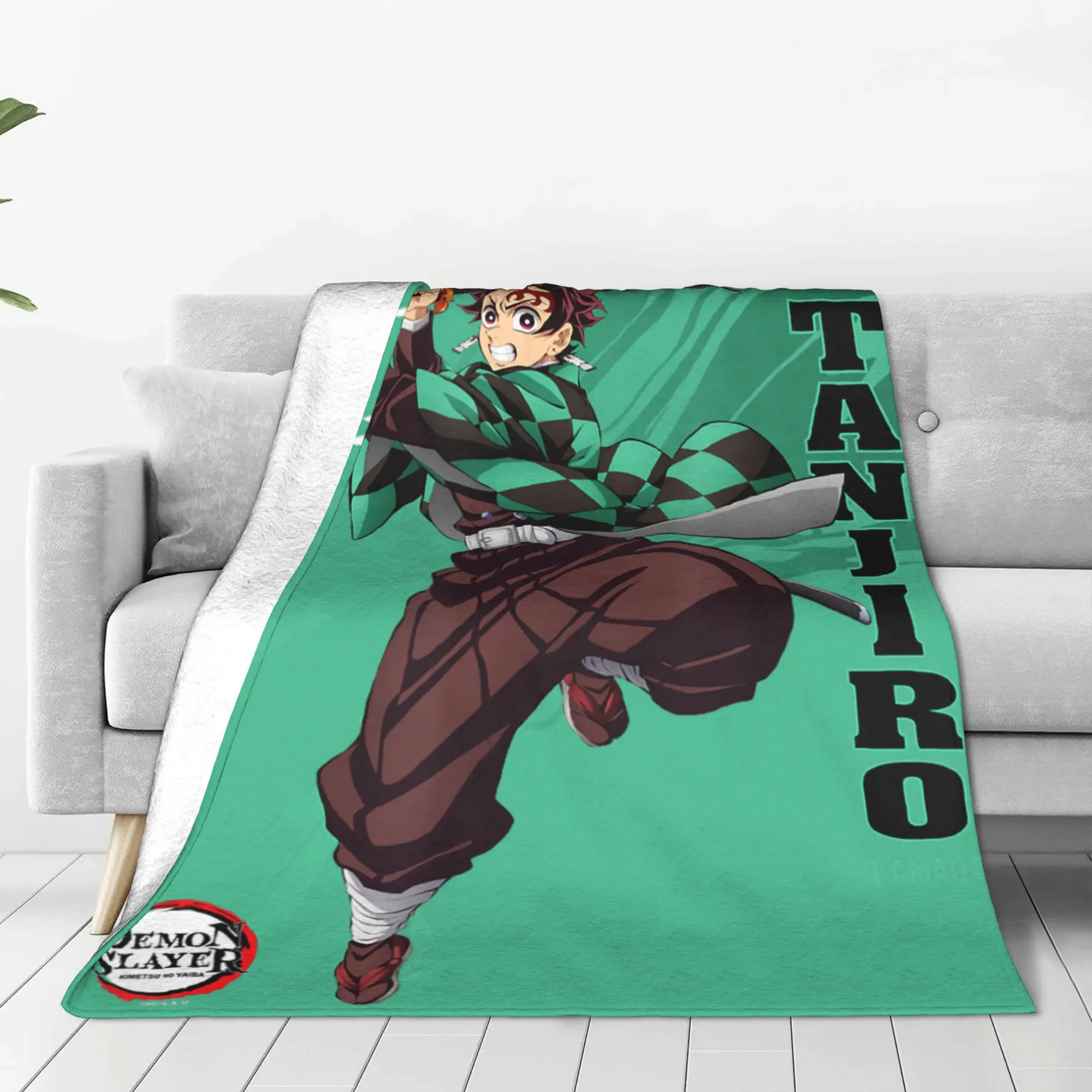 1PC Demon Slayers Infinity Castle Tanjiro Kamado Sword Art  Winter Blankets for Adults Bedding Home Interior Sofa Knee