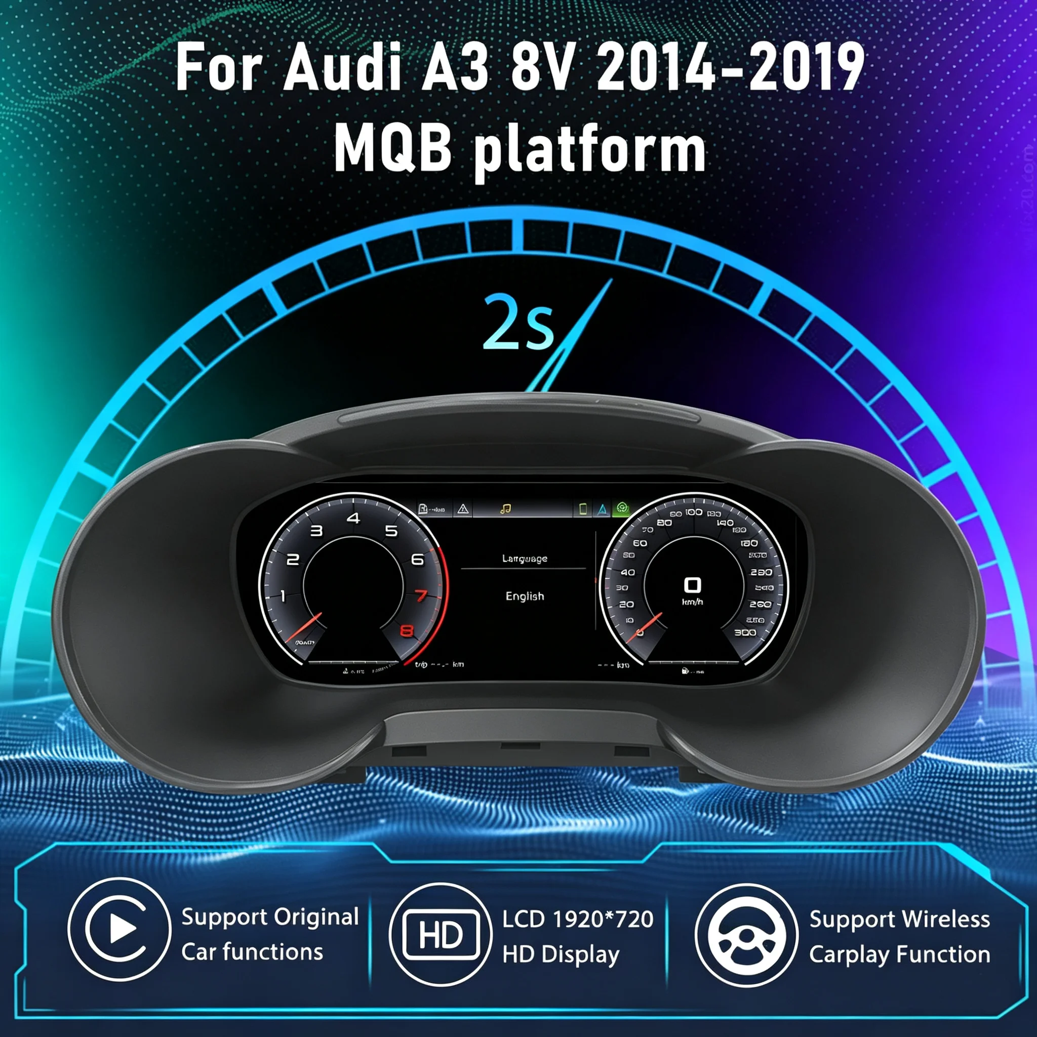 Tableau de bord numérique pour Audi A3 8V 2014-2019 plateforme MQB, cockpit virtuel, compteur de vitesse, panneau d'instruments