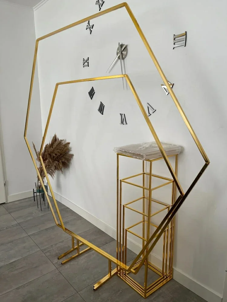 

6 Pcs Hexagon Metal Arch Iron Frame Balloons Rack Artificial Flowers Welcome Backdrop for Outdoor Wedding Stage Props