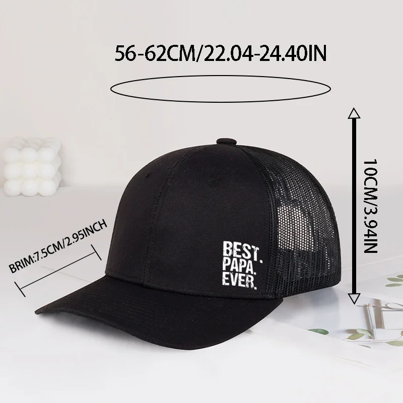 BEST PAPA EVER Print Mesh Trucker Hat Adjustable Breathable Baseball Cap for Men Father's Day Gift Casual Outdoor Activities