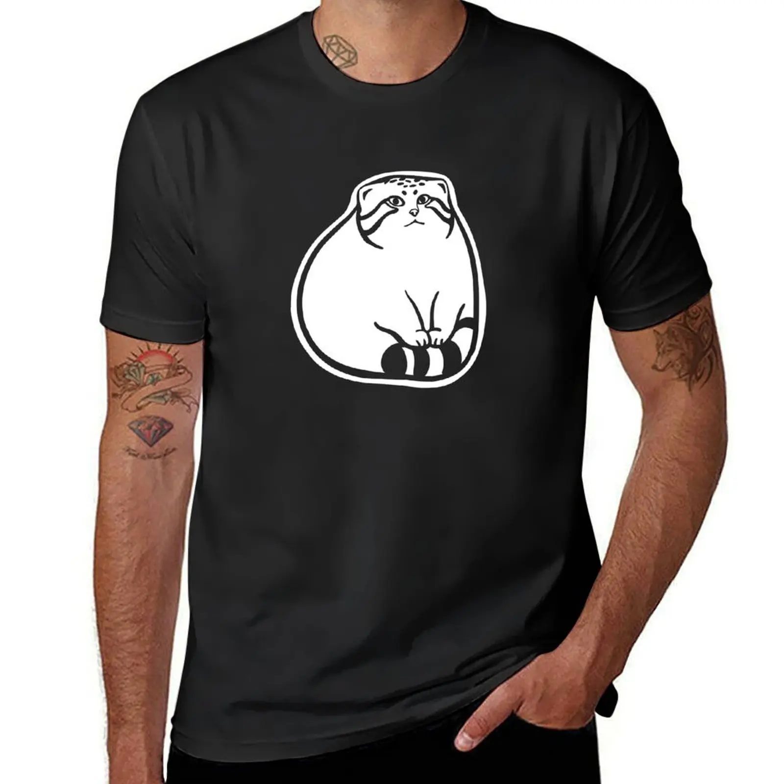 Pallas's cat paws on tail.Stylized art of a cute chonker T-Shirt blacks boys whites mens graphic t-shirts funny